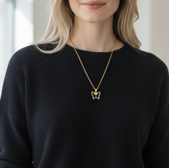 Jewelry - Gold Butterfly Pendant Necklace - BLACK